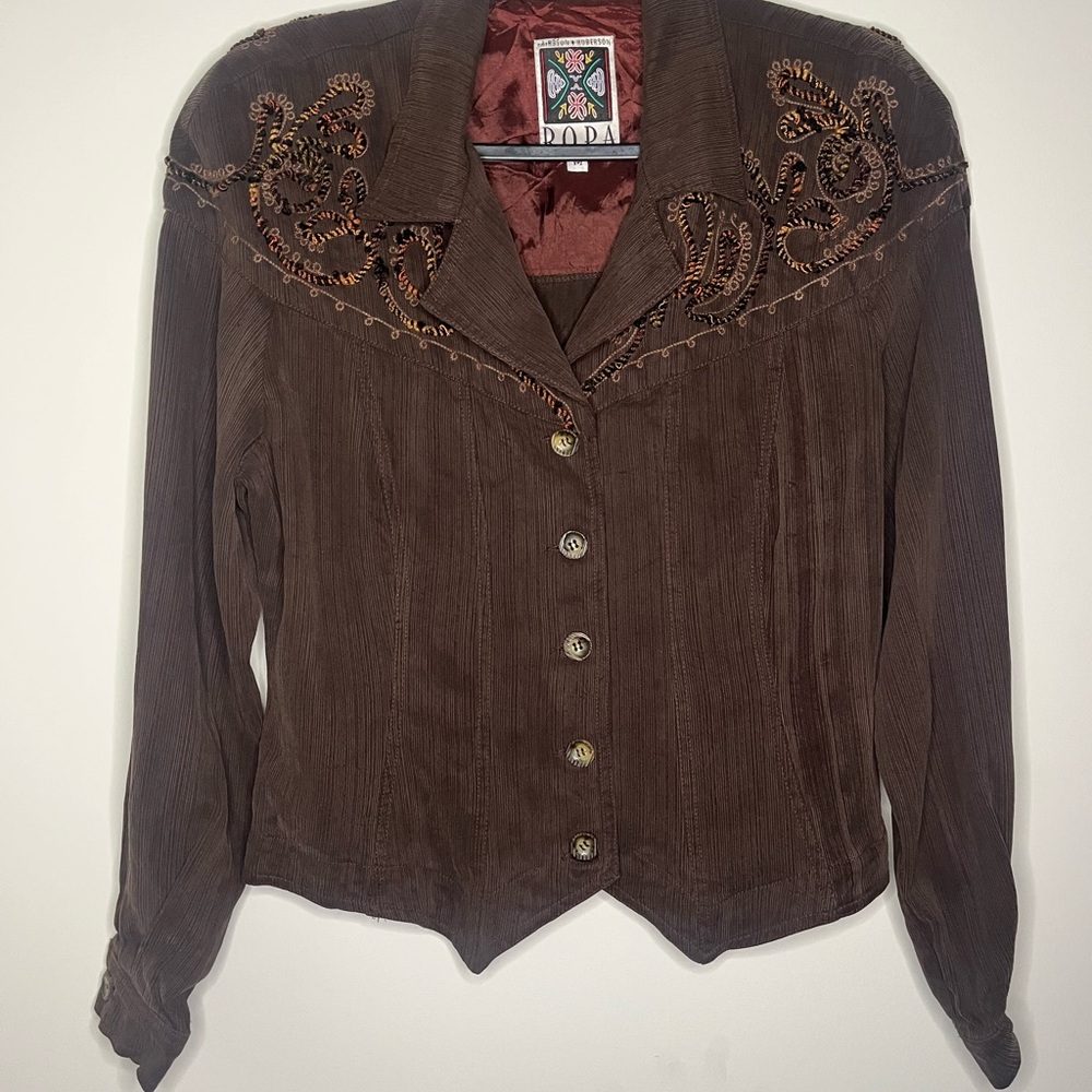 Hairston Roberson Ropa Brown Embroidered Women's Cropped Jacket
